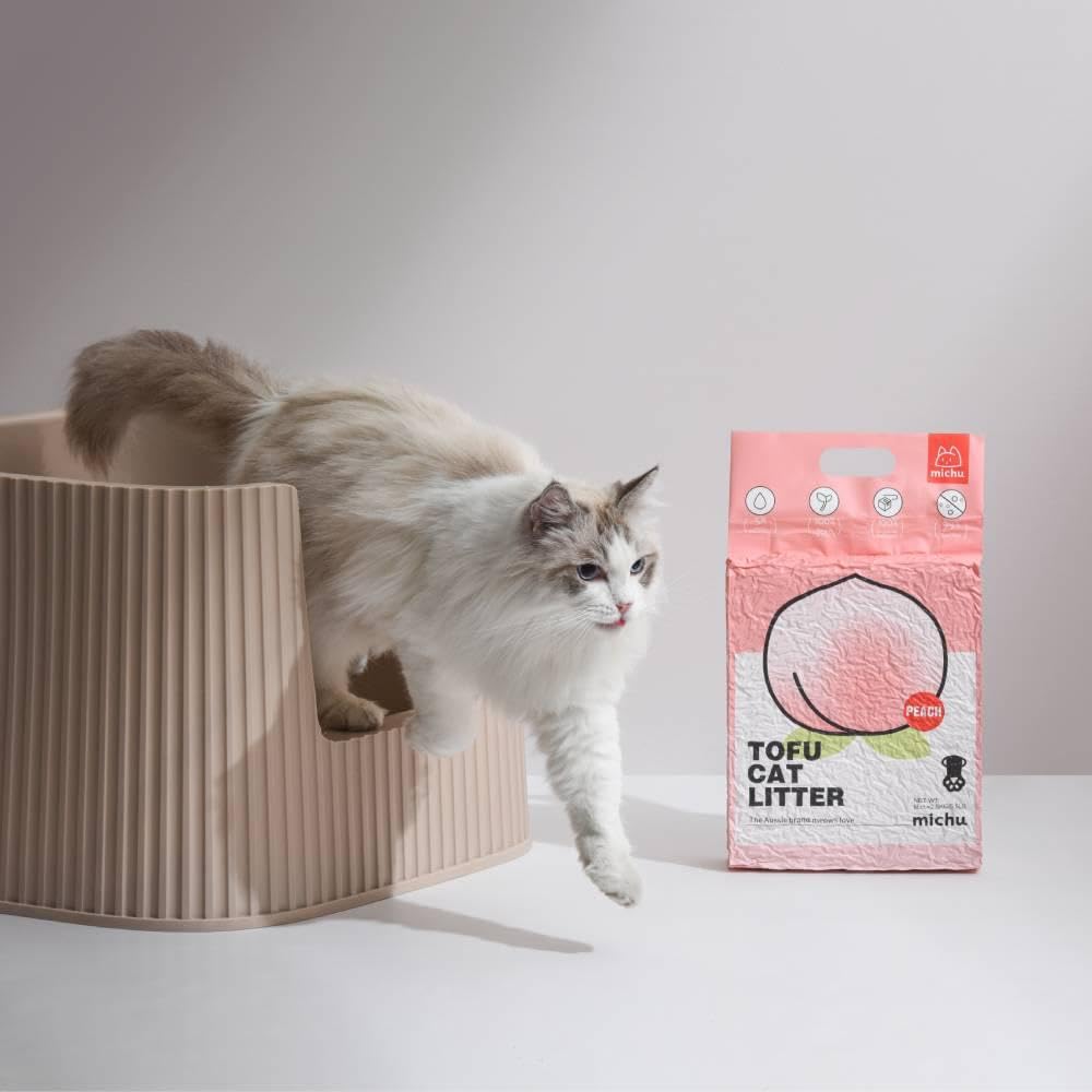 Michu Natural Clumping Tofu Cat Litter - 5.5lb/88oz, 5 Fresh Scents (Peach, Lavender, Green Tea, Original, Lemon) | Eco-Friendly, Low Dust, Flushable Cat Litter for Odor Control | Perfect for Small Spaces & Multi-Cat Households