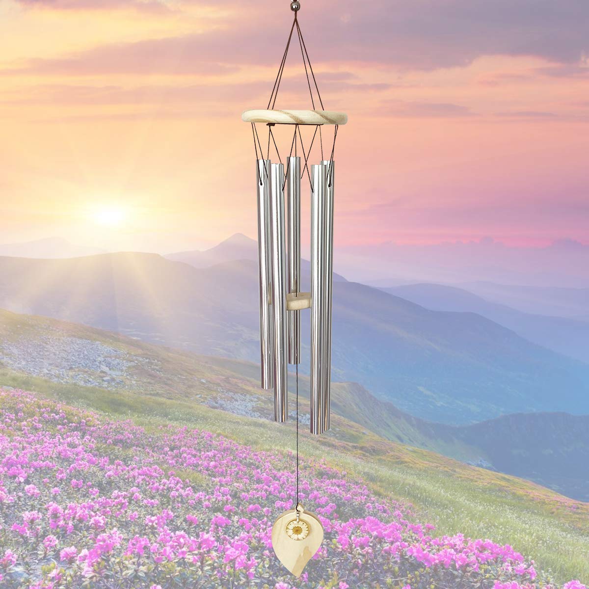 Golden State of Mind Unique Large Deep Tone Wood Wind Chime - 32 Inch Outdoor Patio Decor - Handcrafted Sympathy Wind Chimes with Natural Sound - Perfect for Garden, Porch & Meditation Spaces