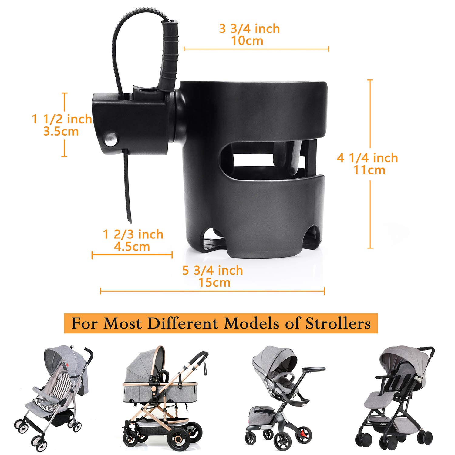 Universal Stroller Cup Holder - Adjustable Pram Drink Holder for Coffee, Bottles & Snacks - Perfect for Baby Strollers, Shopping Carts & Wheelchairs - Durable Stroller Accessories for Parents On-The-Go