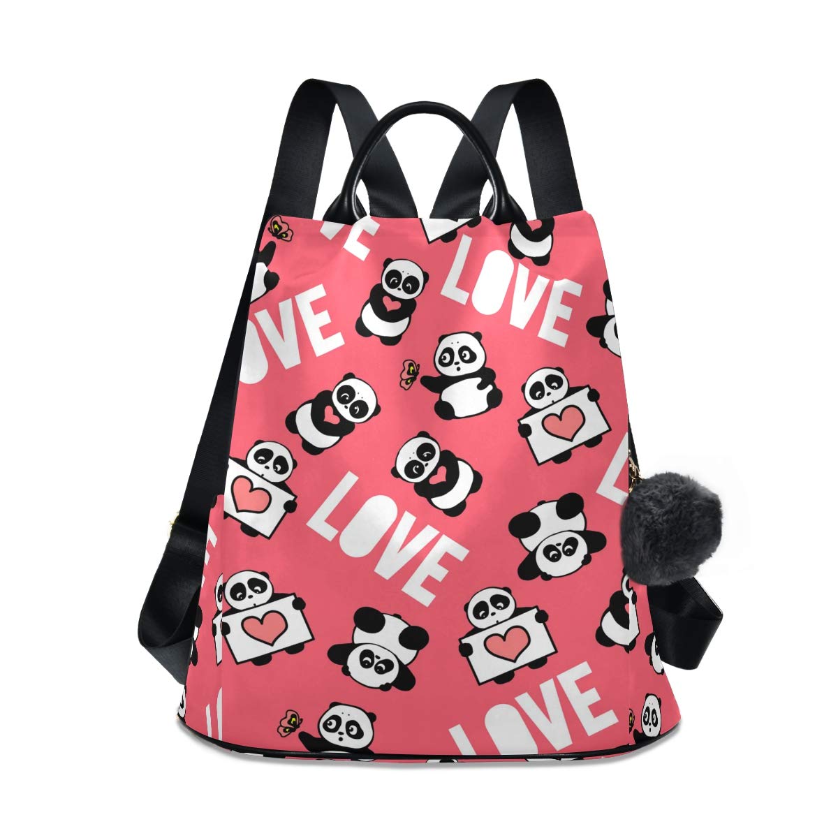 ALAZA Cute Funny Panda Love Heart Pink Anti-Theft Backpack for Women - Stylish Shoulder Bag Purse for College, Travel & Everyday Use