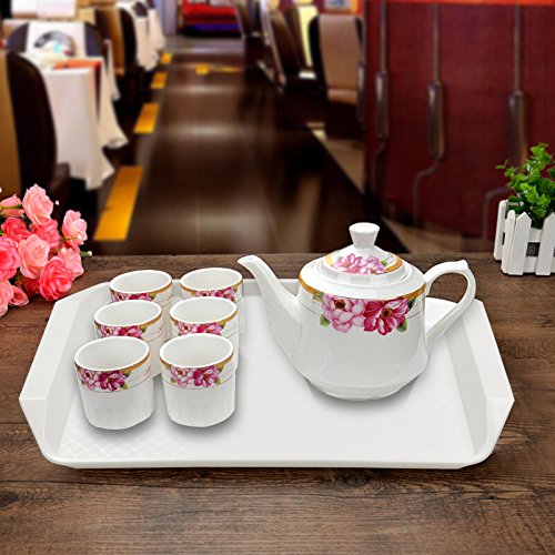 4-Pack White Plastic Fast Food Serving Trays, 16.9 x 12 Inches - Durable Restaurant-Grade Food Trays for Cafeterias, Parties & Outdoor Dining