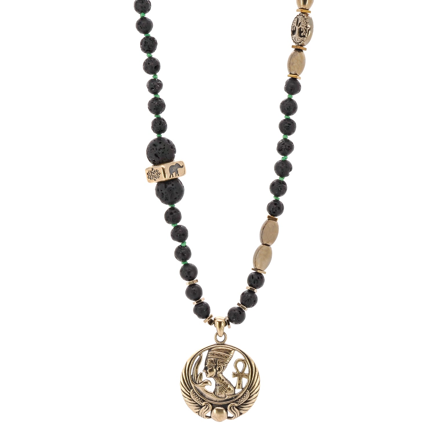 Divine Queen Nefertiti Symbol Pendant Necklace - Black Beaded Egyptian Jewelry for Women | Perfect for Historical Costumes, Boho Fashion & Spiritual Gifts