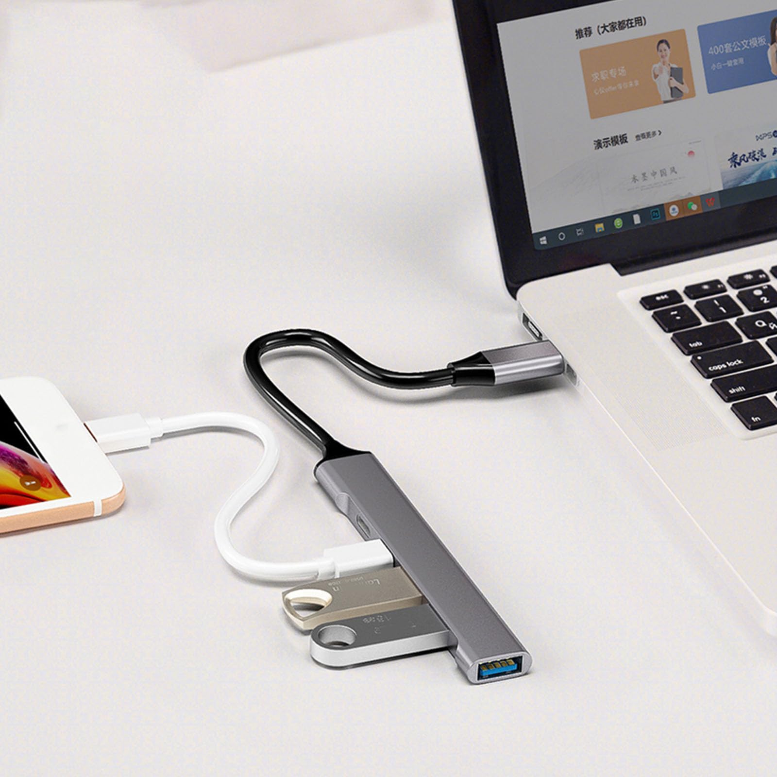 Premium 4-in-1 USB C Hub with 60W PD Charging - 1xUSB 3.0 (10Gbps), 2xUSB 2.0 & 1xUSB-C Port - Aluminum Alloy Multi-Port Adapter for MacBook Pro/Air, iPad Pro, Dell XPS, Galaxy Book - Perfect for Home Office, Travel & Remote Work