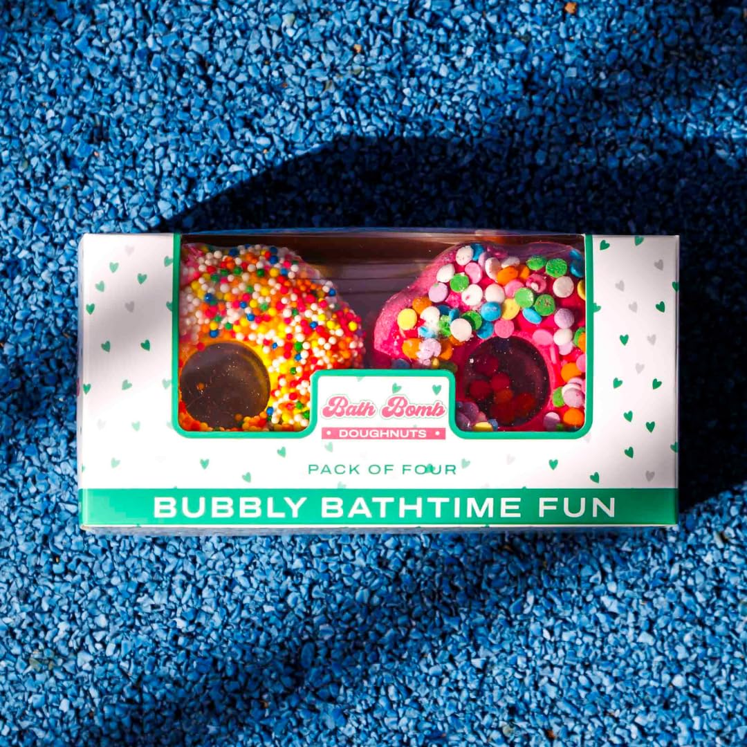 Donut Bath Bombs Gift Set - 4 Piece Fun Donut Shaped Bath Bombs for Women, Kids & Moms | Perfect Birthday, Valentine's Day, Easter, Christmas & Mother's Day Gift | Relaxing Bath Time for Spa Nights & Self-Care