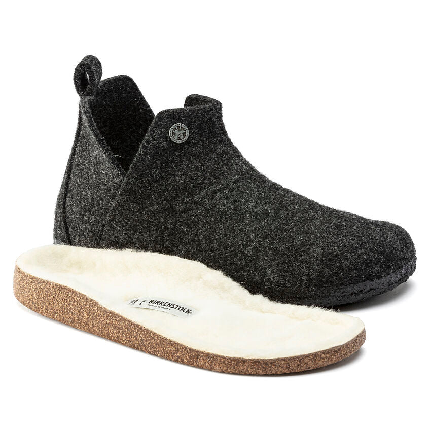 Birkenstock Andermatt Shearling Wool Felt Slippers for Women & Men - Cozy Indoor/Outdoor House Shoes - Warm Winter Home Comfort with Premium Wool Lining - Anthracite Grey