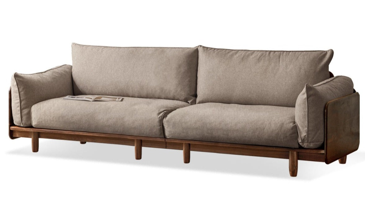 Premium Black Walnut Solid Wood Genuine Leather Sofa - Handcrafted Fabric Sofa for Living Room, Lounge & Office - Modern Comfort Furniture for Home Decor