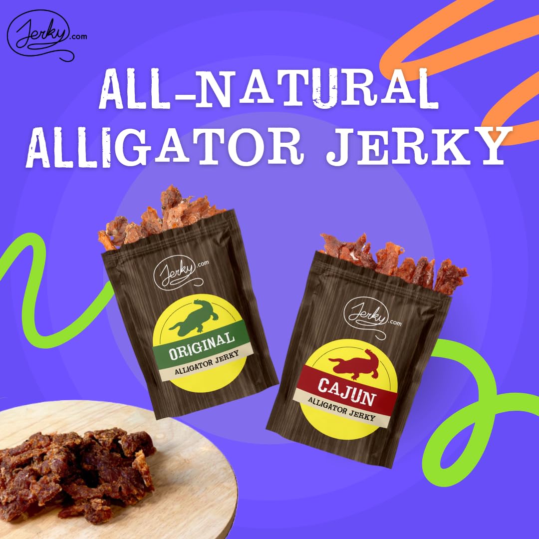 Premium Alligator Jerky Variety Pack - Original & Cajun Flavors - High Protein, Low Fat Exotic Meat Snacks - 1.75oz (2 Pack) - Perfect for Camping, Hiking & Keto Diet Snacks