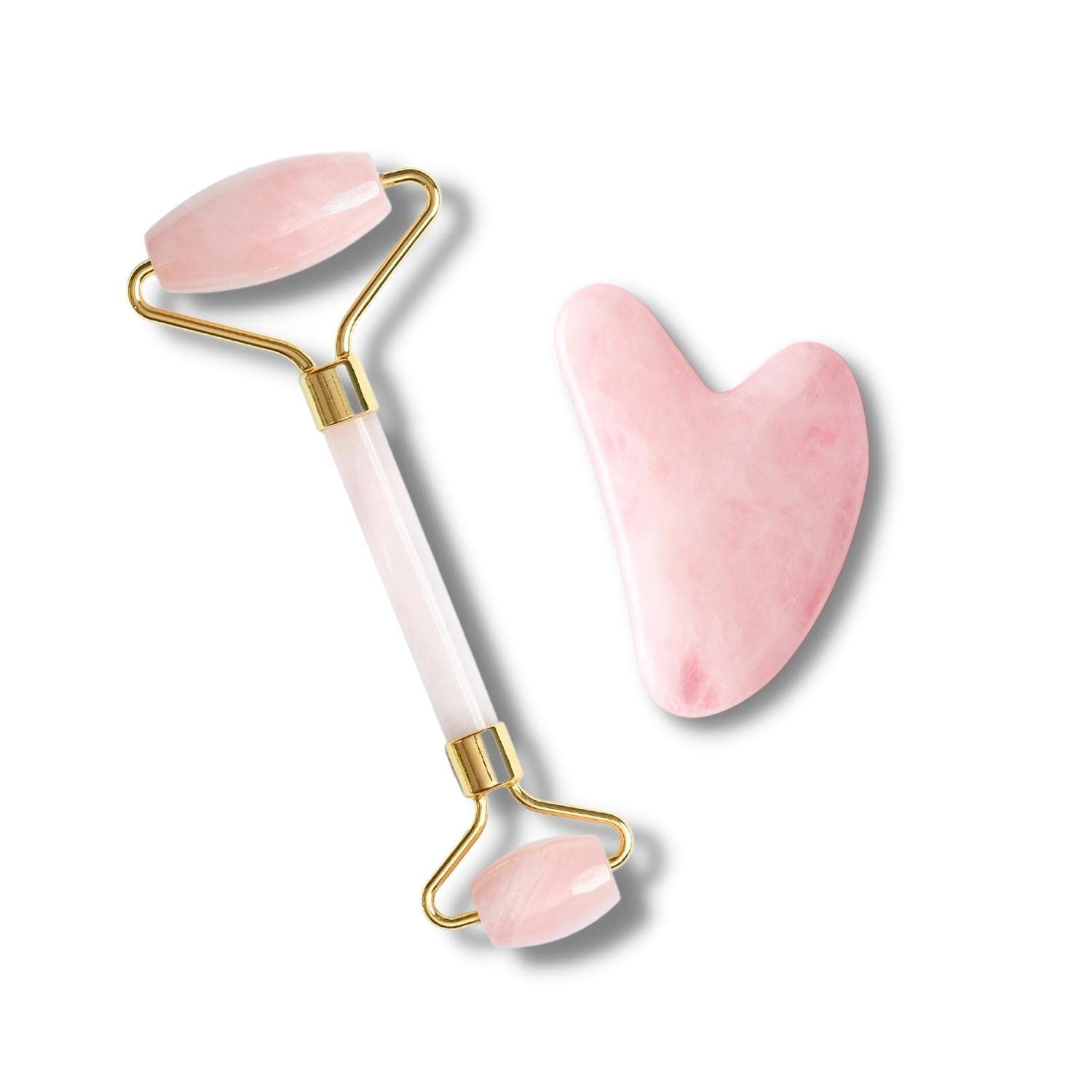 Rose Quartz Jade Roller & Gua Sha Set - Natural Facial Massage Tools for Skin Care, Wrinkle Reduction & Lymphatic Drainage - Perfect for Anti-Aging Routine & Relaxing Spa Night