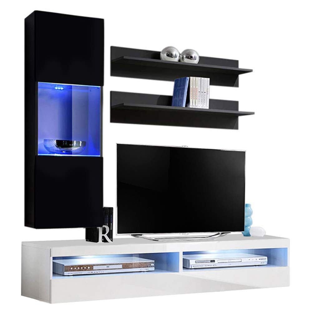 Modern Wall-Mounted TV Stand with Storage & LED Lights - Floating Entertainment Center Console for Bedroom & Living Room - 35