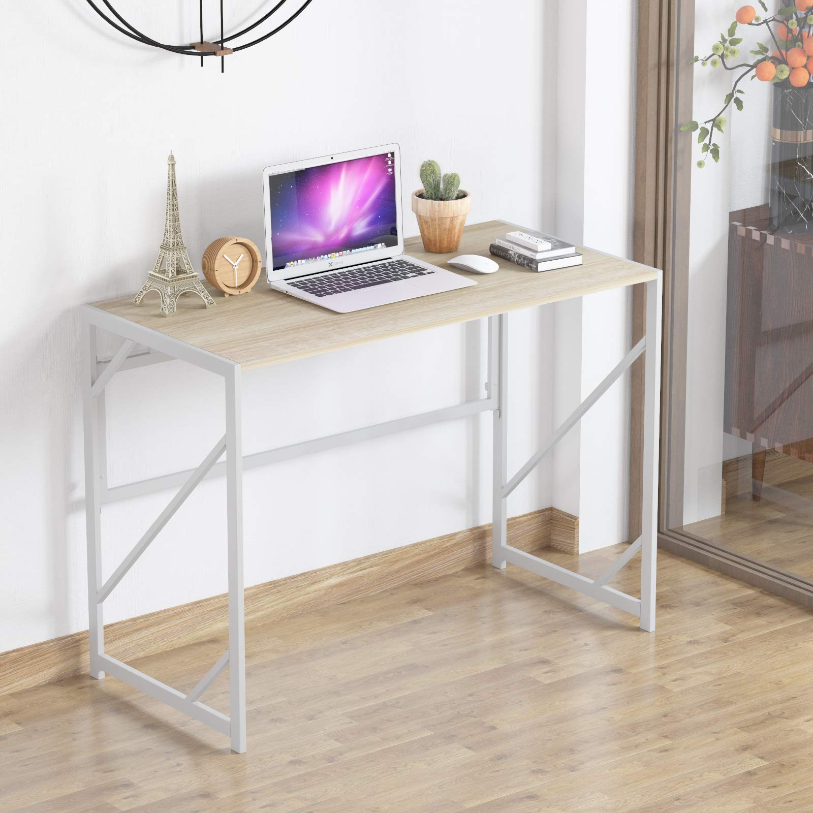 Elephance 40 Inch Folding Computer Desk - No Assembly Needed, Foldable Small Home Office Desk, Study Writing Desk, Gaming Table for Small Spaces (Beige) - Perfect for Apartments, Dorms & Compact Home Offices