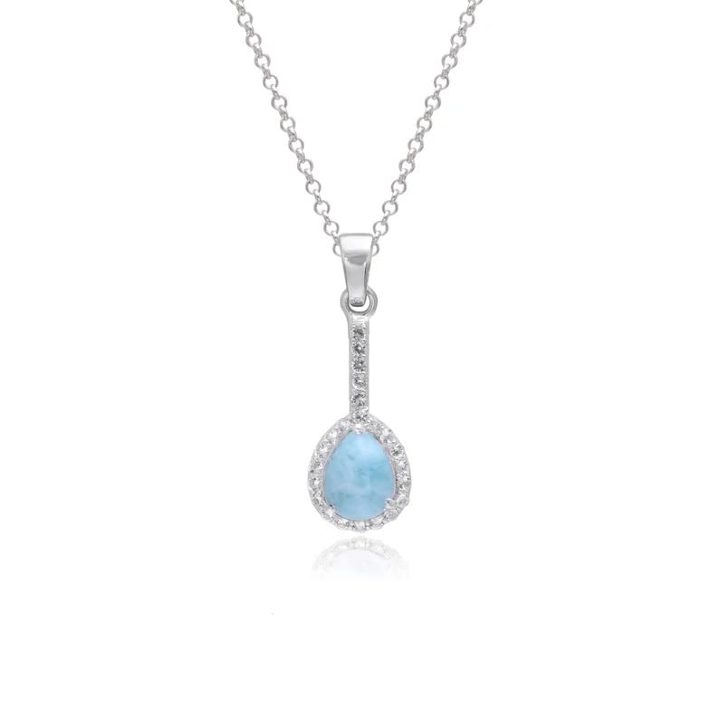 Natural Larimar Pear Drop Pendant Necklace - Sterling Silver Teardrop Jewelry with Genuine Larimar Gemstone, Elegant Women's Gift for Mom, Perfect for Birthdays, Anniversaries & Special Occasions
