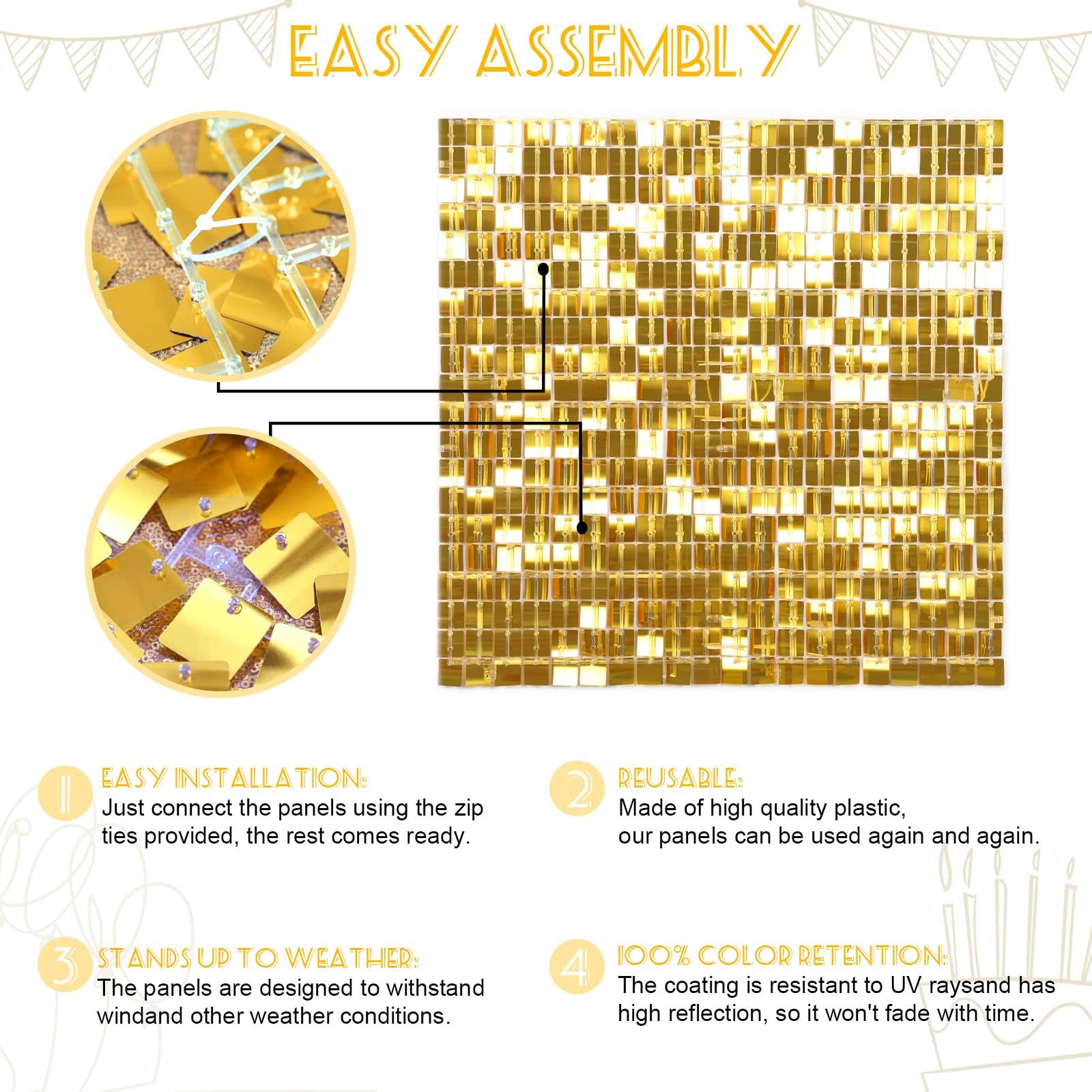 6x6ft Gold Sequin Wall Backdrop - Elegant Square Shimmer Party Decor for Bridal Showers, Birthdays & Bachelorette Parties | Perfect for Wedding Decorations, Photo Booths & Event Backgrounds