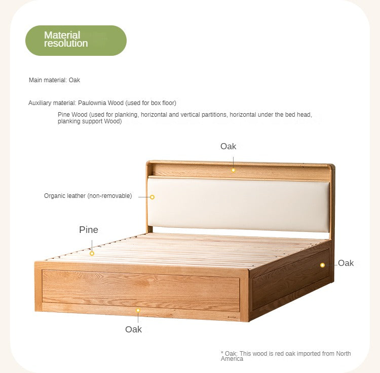 Solid Oak Wood Multifunctional Storage Bed with LED Lights - Perfect for Modern Bedrooms, Guest Rooms, and Small Space Living