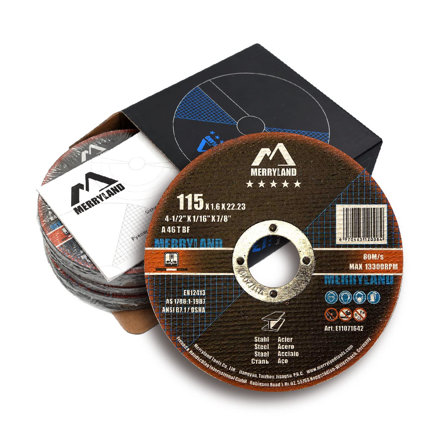 Merryland 4.5 Inch Cut Off Wheel for Angle Grinder - 25 Pack Ultra Thin Metal Cutting Disc (4.5 x 1/16 x 7/8 Inch) - Professional Grade for Iron & Steel Cutting - Perfect for Metal Fabrication, Construction & DIY Projects