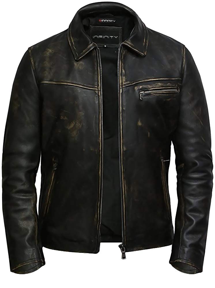 BRANDSLOCK Men's Genuine Leather Biker Jacket - Premium Cowhide Motorcycle Jacket for Men - Vintage Brando Style - Perfect for Riding, Casual Wear & Outdoor Adventures