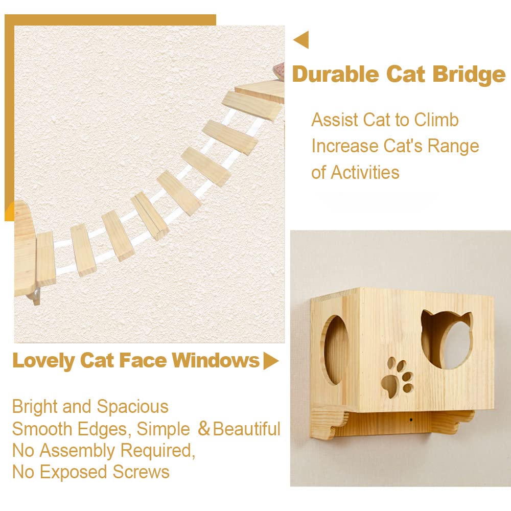 La La Pet® Wall Mounted Cat Furniture Set of 9 - Wooden Cat Shelves, Perches, Steps Ladder, Bed & Climbing Structure - Modern Cat Lounger & Activity Tree for Indoor Cats - Perfect for Small Spaces & Multi-Cat Homes