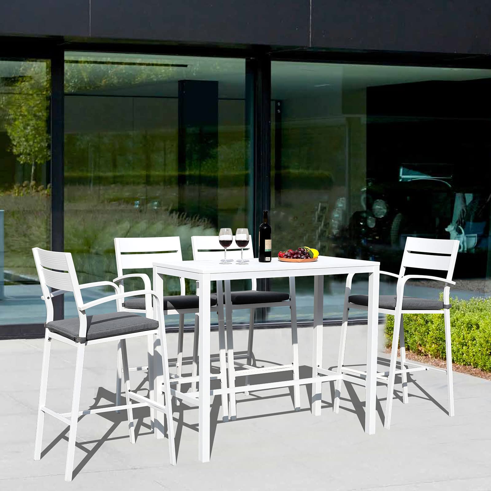 All-Aluminum High Top Pub Table - Soleil Jardin Rectangular Bar Table for Indoor & Outdoor Use | Easy Assembly & Low Maintenance White Bistro Table | Perfect for Patio, Deck, Garden & Restaurant Dining
