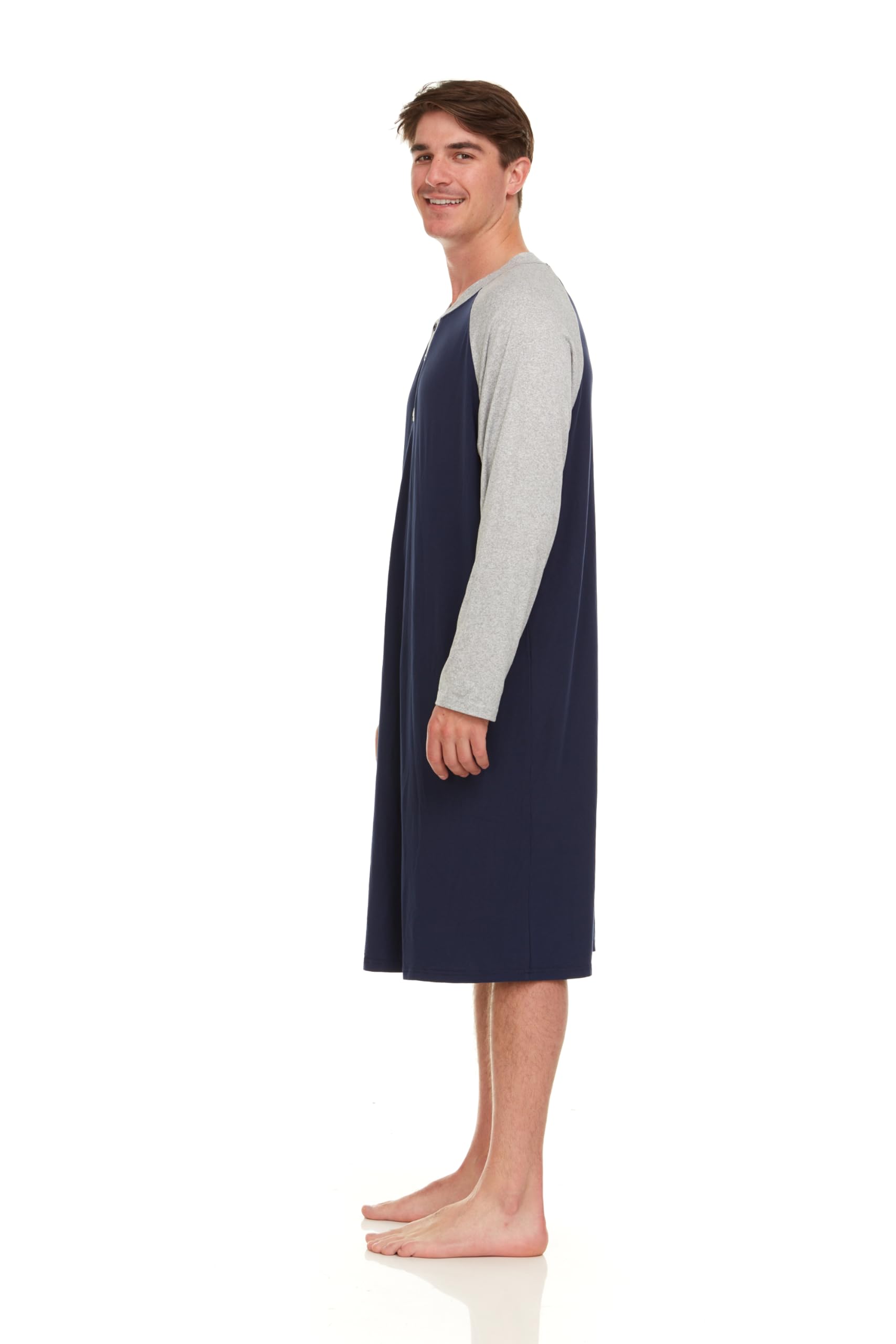 Men's Long Sleeve Henley Nightshirt - Sleep & Lounge Pajama Top for Comfort