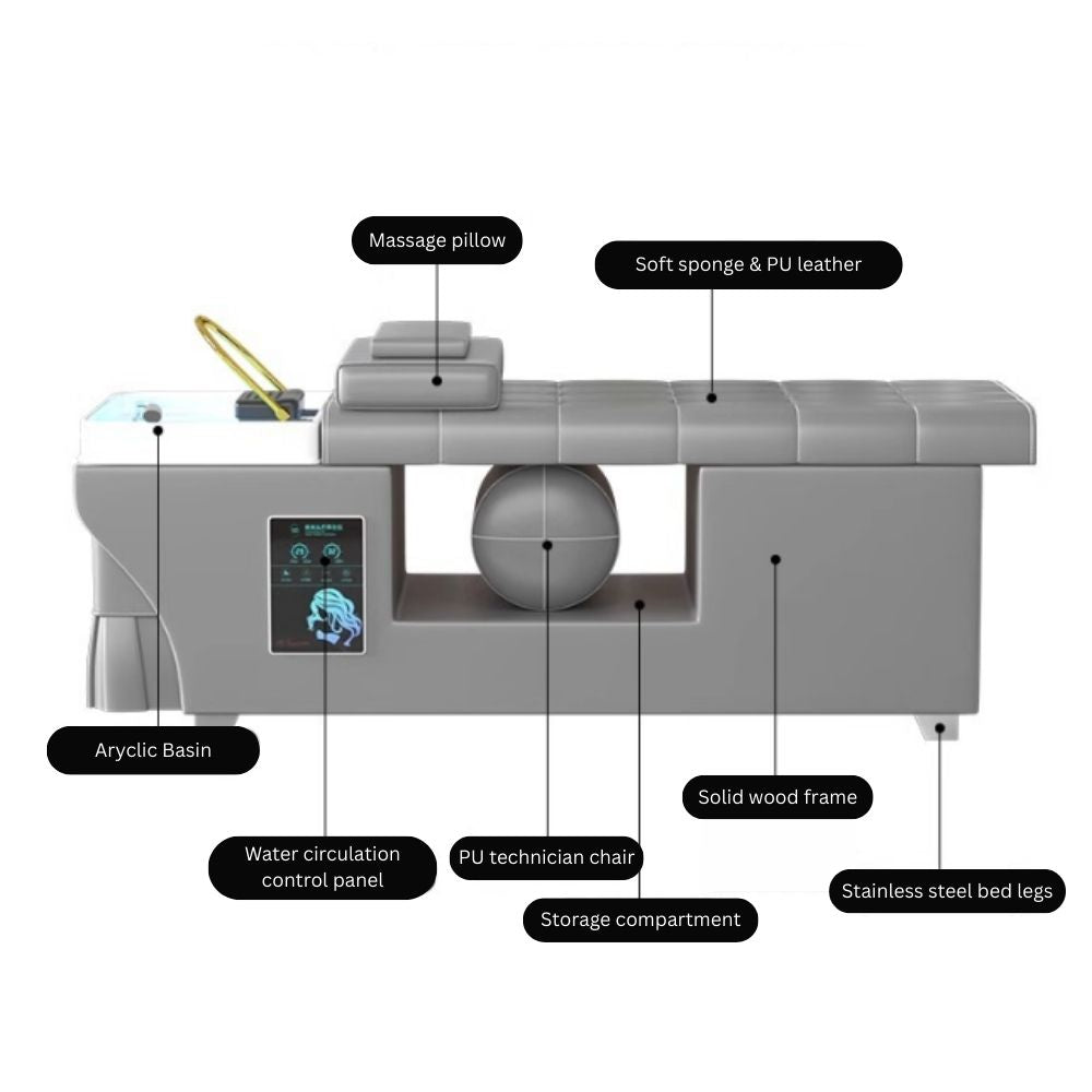 Premium Thai Shampoo Bed Wood Frame with Steam Function & Water Pump - Salon Quality Hair Washing Station for Spa, Salon & Home Use