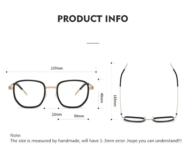 Aimee Unisex Full Rim Square Screwless Titanium Acetate Eyeglasses 9758 - Lightweight Durable Glasses for Work, Reading & Everyday Use