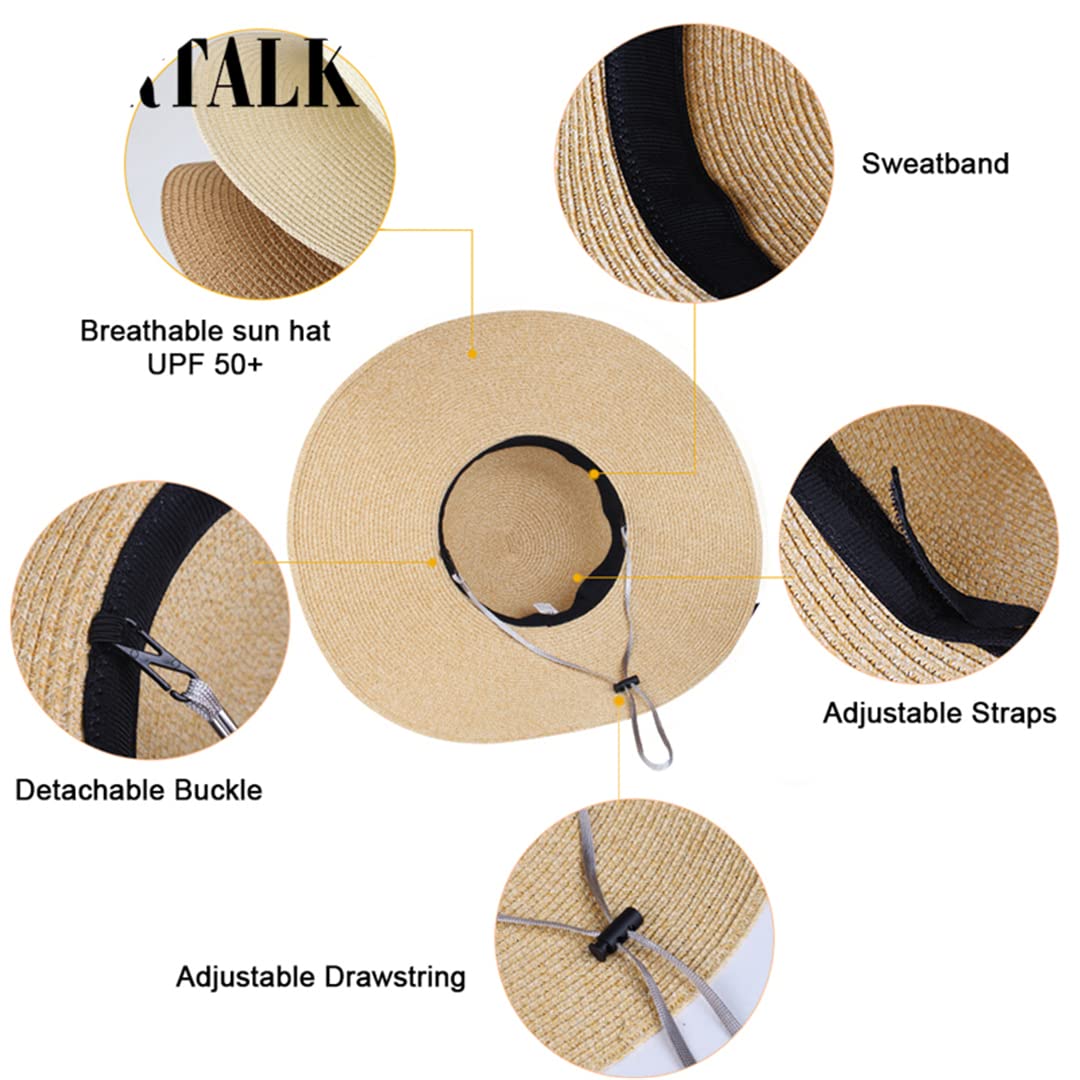 Women's Large Brim Straw Beach Hat - Foldable & Rollable Floppy Sun Hat for Summer Vacation, Pool Party, and Outdoor Activities