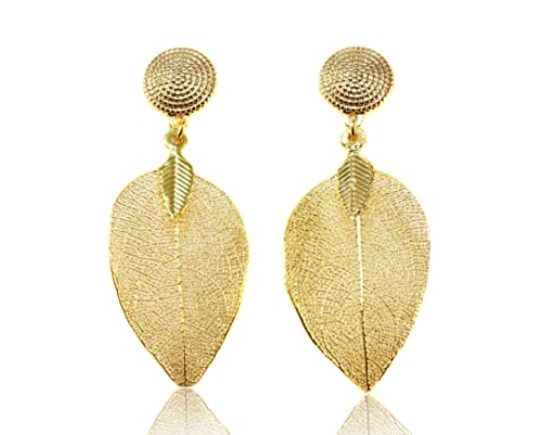 14K Gold Plated Small Leaf Dangle Earrings for Women - Elegant Drop Earrings with 18K Gold Finish - Perfect Birthday Gift for Her - Ideal for Parties, Weddings & Everyday Wear