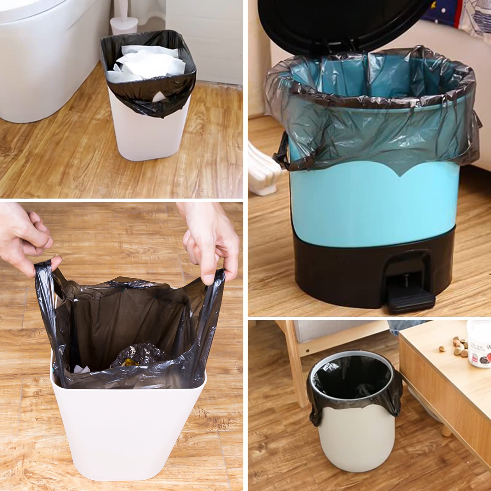 4 Gallon Small Trash Bags with Handles - Extra Thick & Durable Kitchen Trash Can Liners - Perfect for Bedroom, Bathroom, Office Waste Bins (100 Count, Black) | Compact Size for Small Spaces & Easy Disposal