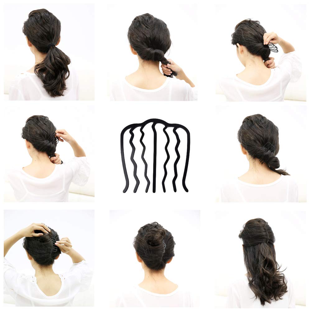 JKJF U-Shaped Metal Hair Side Combs - 2 Sizes (Black 7 Teeth) | Hair Forks & Clips for Women & Girls | Perfect for Updos, Braids & Wedding Hairstyles
