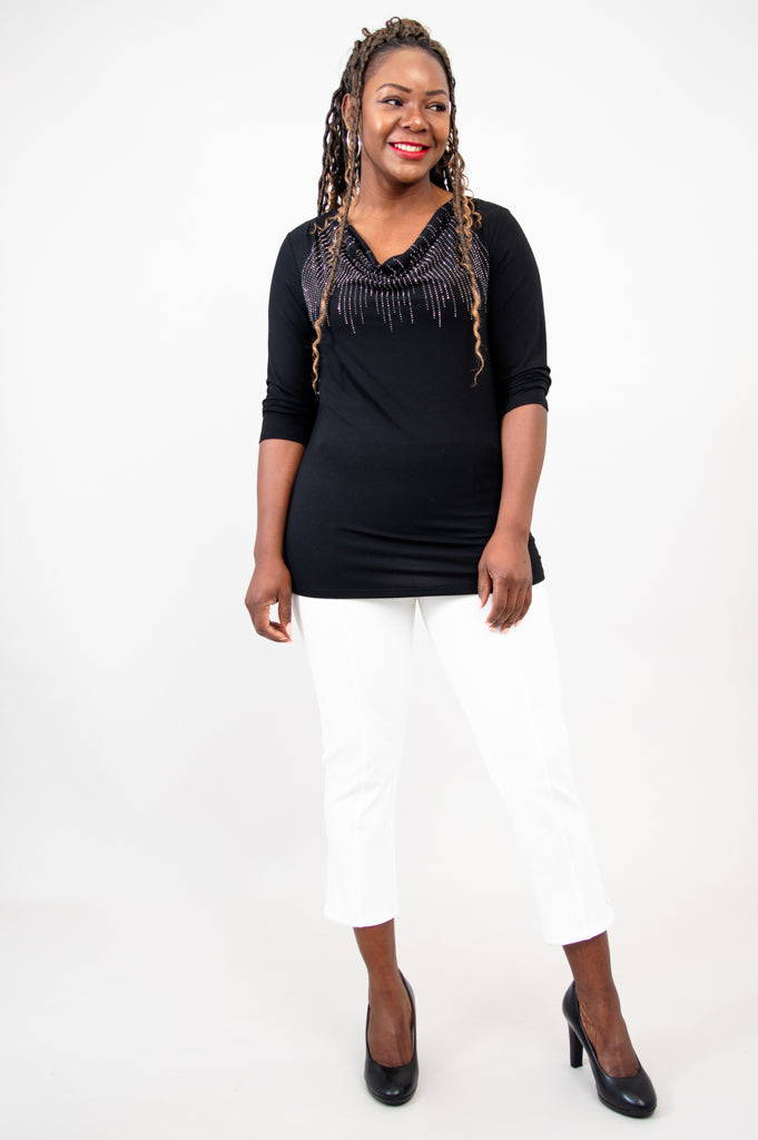 Charisse 3/4 Sleeve Women's Bamboo Top - Soft & Breathable Black Diamond Print - Perfect for Yoga, Workouts & Casual Wear