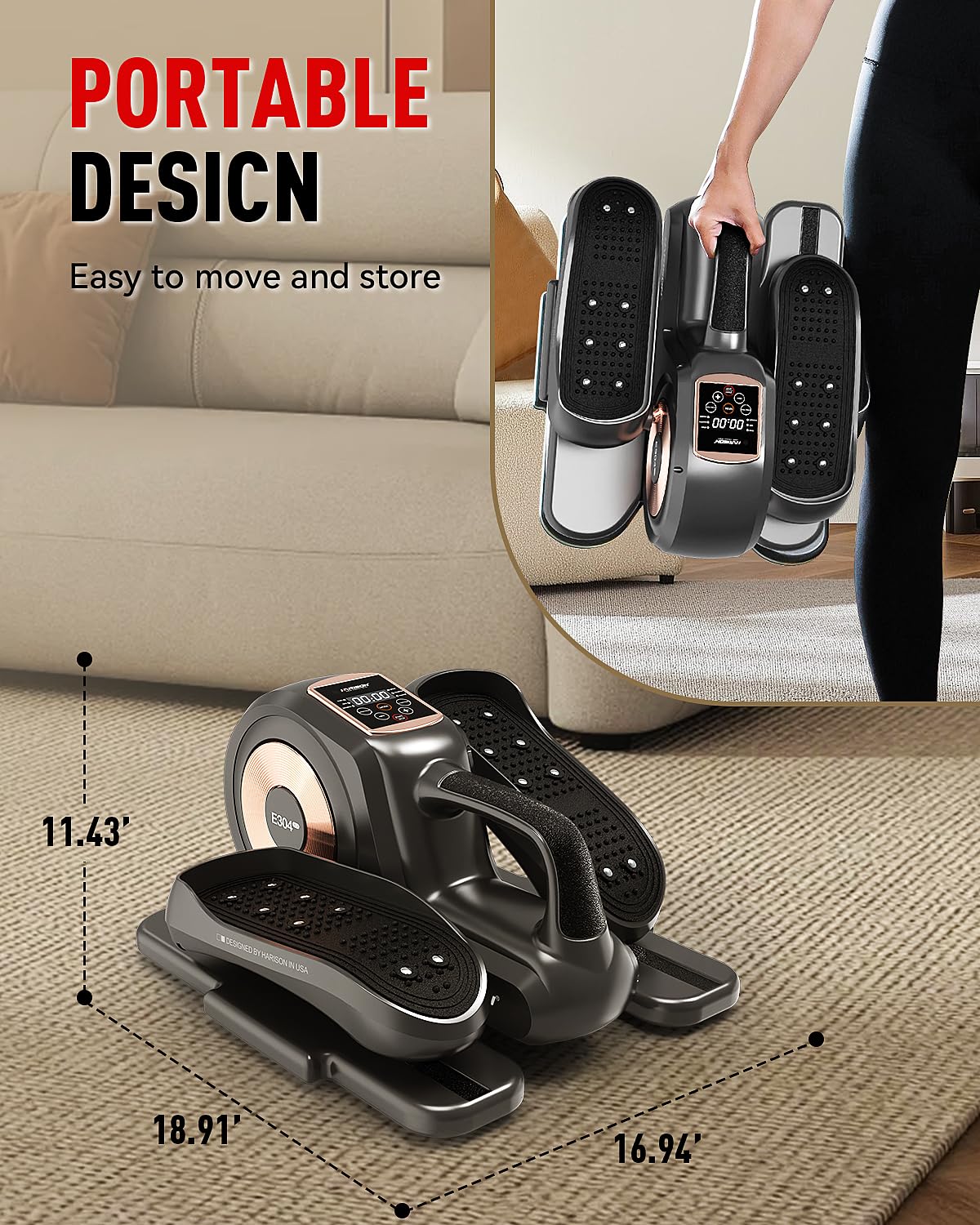 HARISON Under Desk Elliptical Machine - 12-Level Adjustable Resistance, LCD Display, Leg Exerciser for Home & Office Use | Compact Elliptical Trainer for Seniors & Adults | Perfect for Workouts While Sitting at Desk or Watching TV