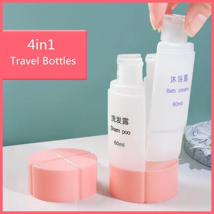 TERXA 4-in-1 Travel Dispenser Bottle Set - Refillable Shampoo, Lotion, Cream & Gel Containers | Leak-Proof Cosmetic Pump Bottles for Toiletries | BPA-Free Plastic Travel Essentials (60ml, Multicolor) - Perfect for Camping, Gym, Air Travel & Vacation Organization