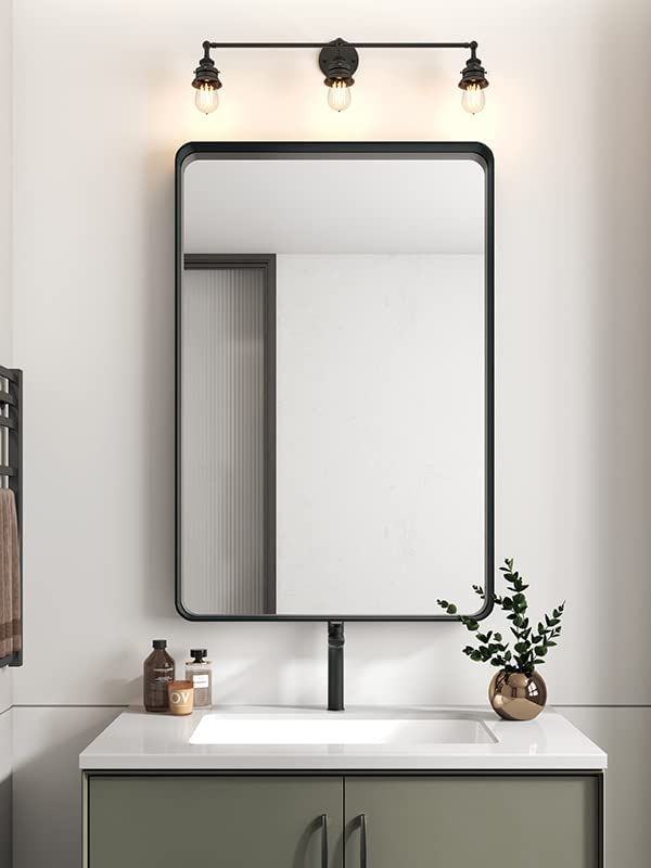 OKPAL 24x36 Inch Black Framed Bathroom Mirror - Modern Rectangular Wall Mounted Vanity Mirror with Metal Frame for Vertical or Horizontal Installation | Perfect for Bathroom Decor, Makeup Area & Home Vanity