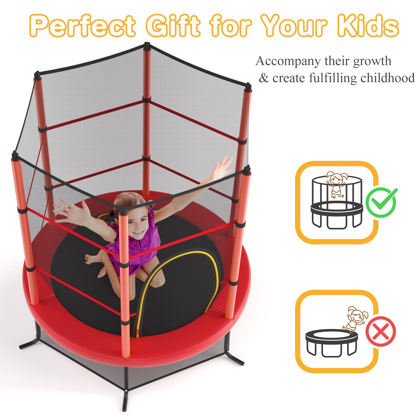 LIFEZEAL Kids Trampoline with Safety Net - Indoor/Outdoor Bounce Trampoline for Children, Heavy Duty Steel Frame, Protective Mat, Max 135kg Capacity - Perfect for Backyard, Garden, Playroom & Birthday Gifts