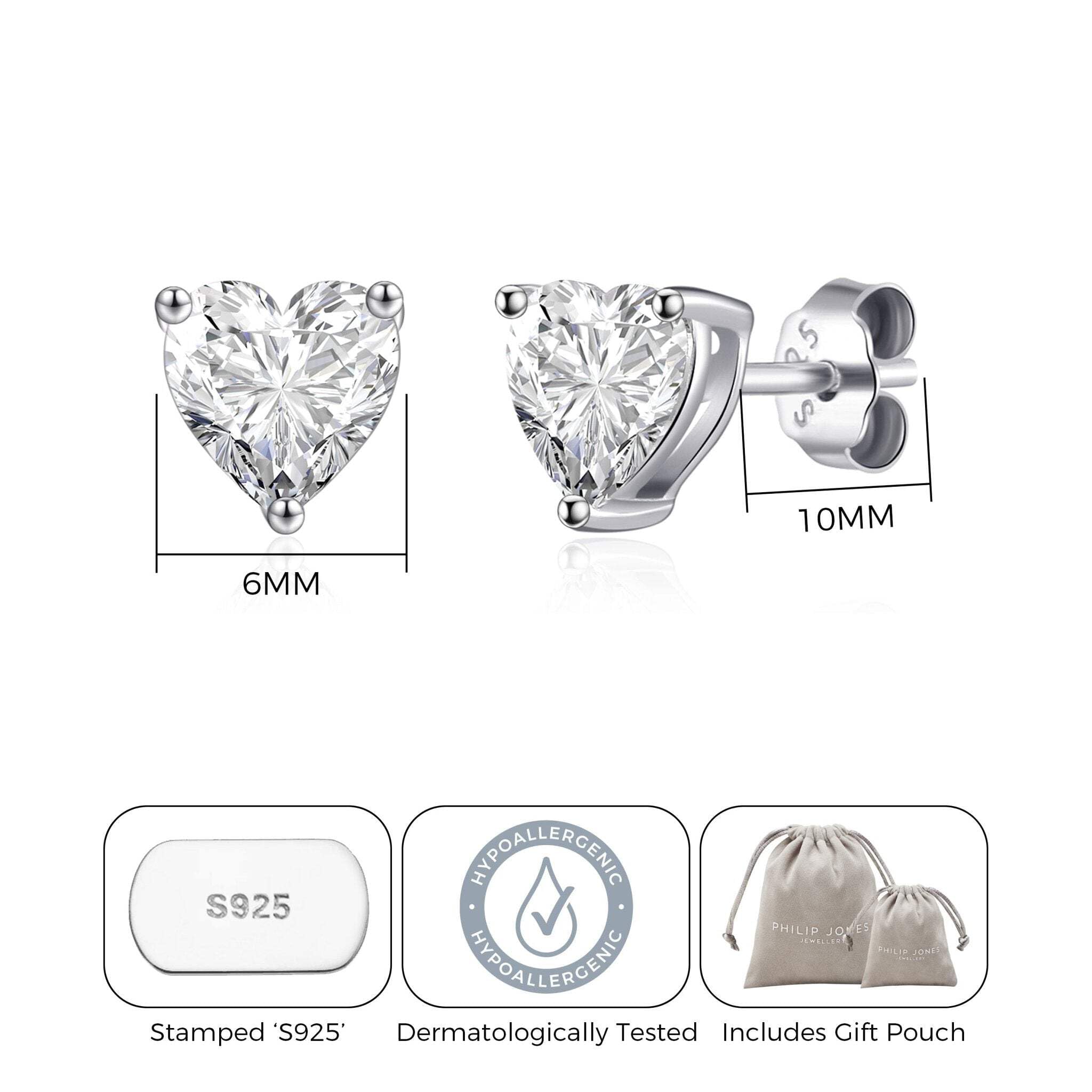 Sterling Silver Heart Stud Earrings with Zirconia - Perfect for Gifts & Date Nights