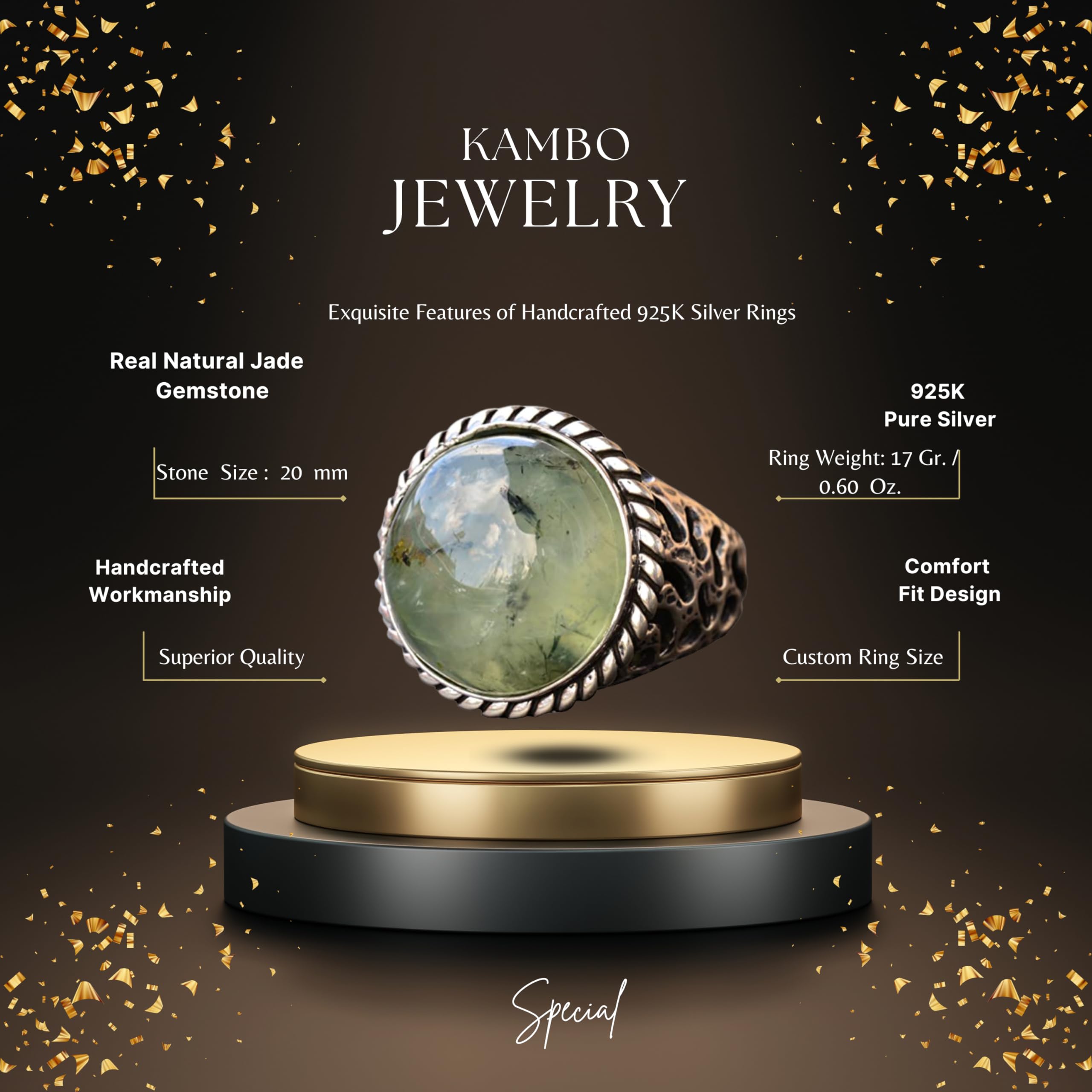 Real Natural Jade Gemstone Ring - 925 Sterling Silver Handmade Jewelry for Women | Elegant Green Stone Ring for Daily Wear, Gift & Special Occasions