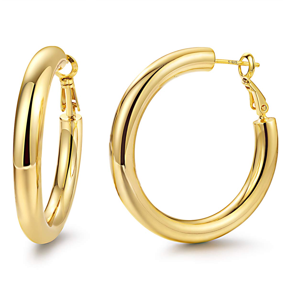 14K Gold Plated Chunky Hoop Earrings for Women - 925 Sterling Silver Post Thick Tube Hoops | Trendy Statement Jewelry for Parties, Date Night & Everyday Wear