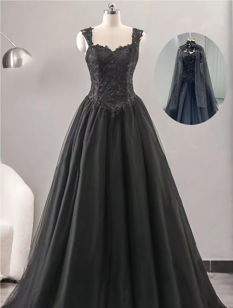 Elegant Spaghetti Straps Wedding Dresses with Detachable Cape - Gothic Lace Bridal Gown for Women | Backless Beach Wedding Dress for Bride | Perfect for Beach, Garden & Boho Chic Weddings