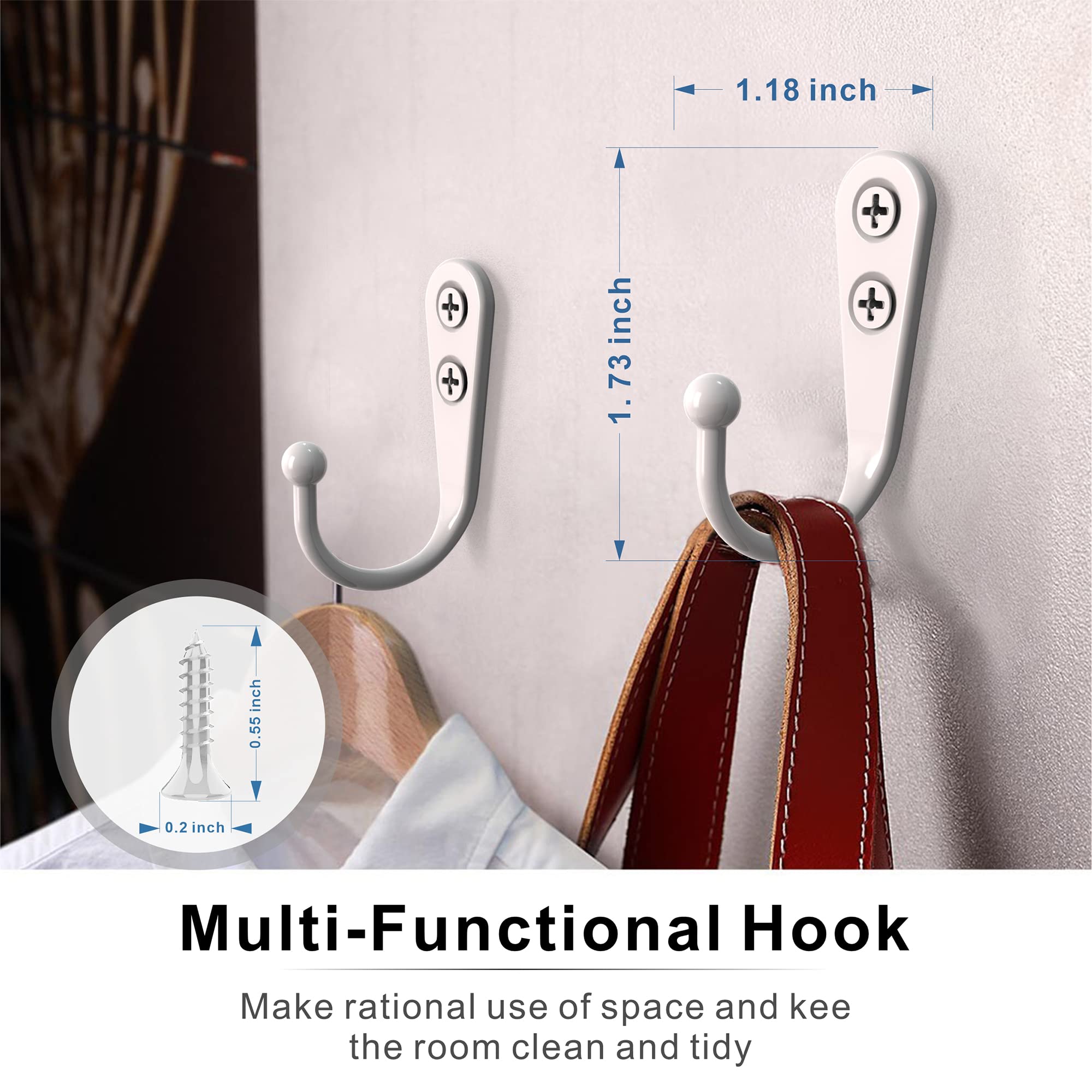 15-Pack White Wall Mount Coat Hooks - Heavy Duty Robe, Backpack & Hat Hangers with 30 Screws Included - Perfect for Mudroom, Entryway, Bathroom & Closet Organization