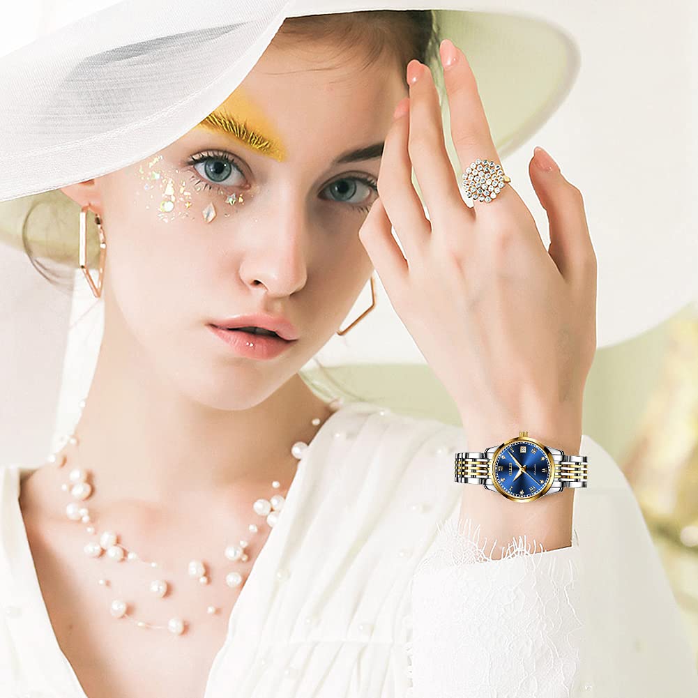 OLEVS Women's Automatic Diamond Watch - Stainless Steel Self-Winding Ladies Dress Watch with Luminous Hands & Waterproof Design - Perfect for Business, Evening Events & Everyday Wear