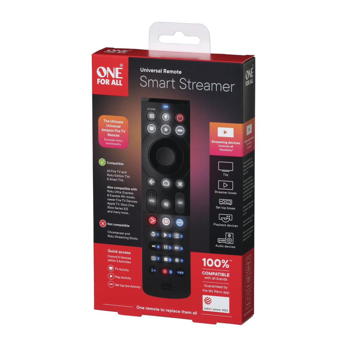 One For All Smart Streamer Universal Remote Control (URC7945) - Compatible with Roku, Fire TV, Apple TV & More for Seamless Streaming Experience