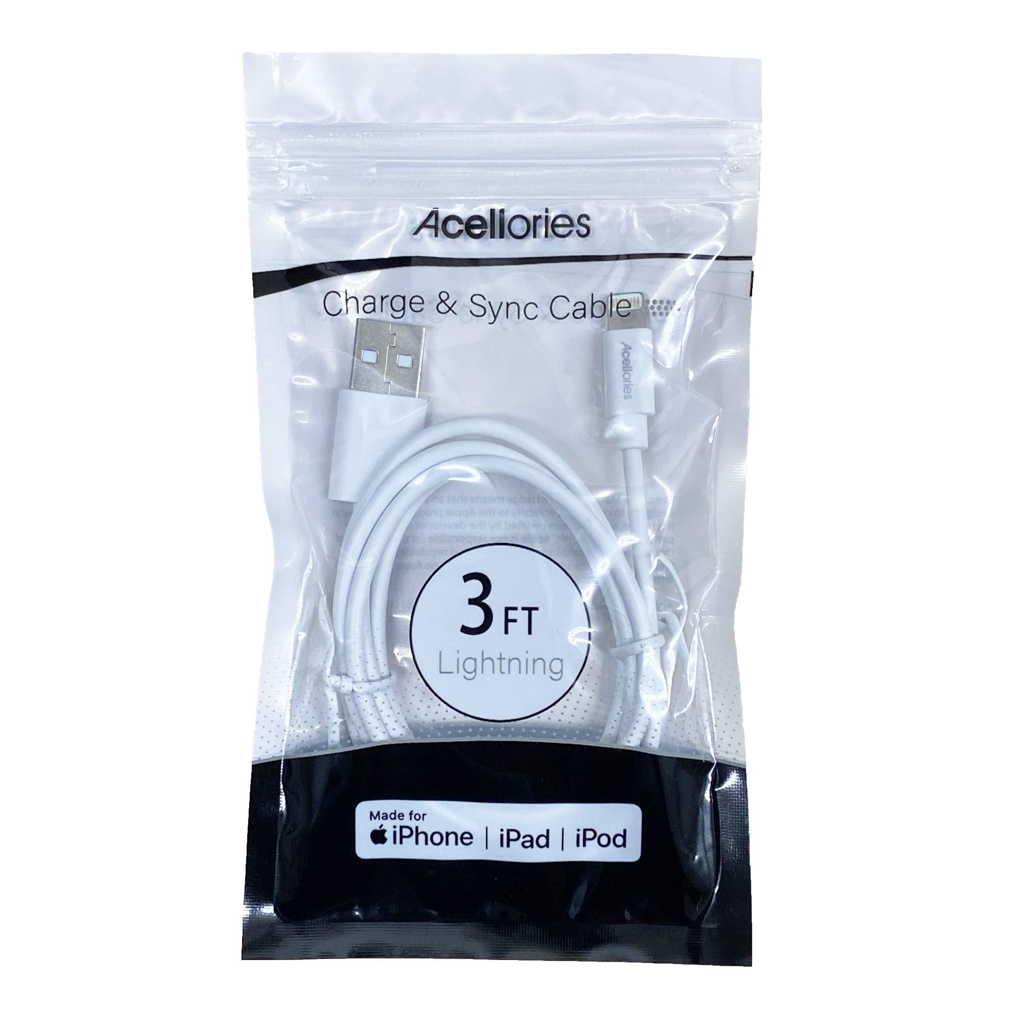Apple MFi Certified 3-Ft Lightning to USB Cable - Fast Charging & Sync for iPhone, iPad - Durable & Tangle-Free (White) - Perfect for Home, Office, and Travel Use