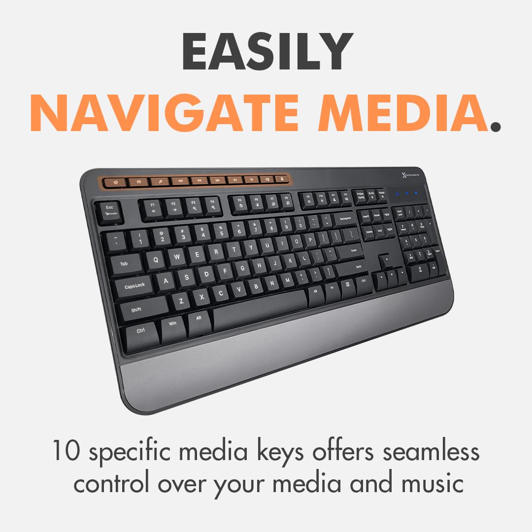 X9 Wired USB Keyboard - Ergonomic Full Size with Wrist Rest for Office & Gaming