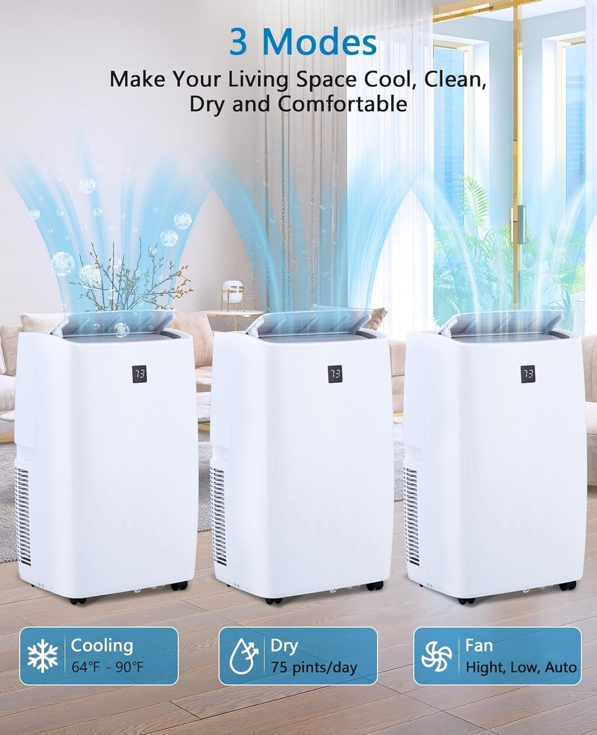 12,000 BTU Portable Air Conditioner with Remote - Energy Efficient 3-in-1 Cooling, Fan & Dehumidifier for Rooms Up to 550 Sq.Ft - Perfect for Home, Office & Bedroom Cooling Needs