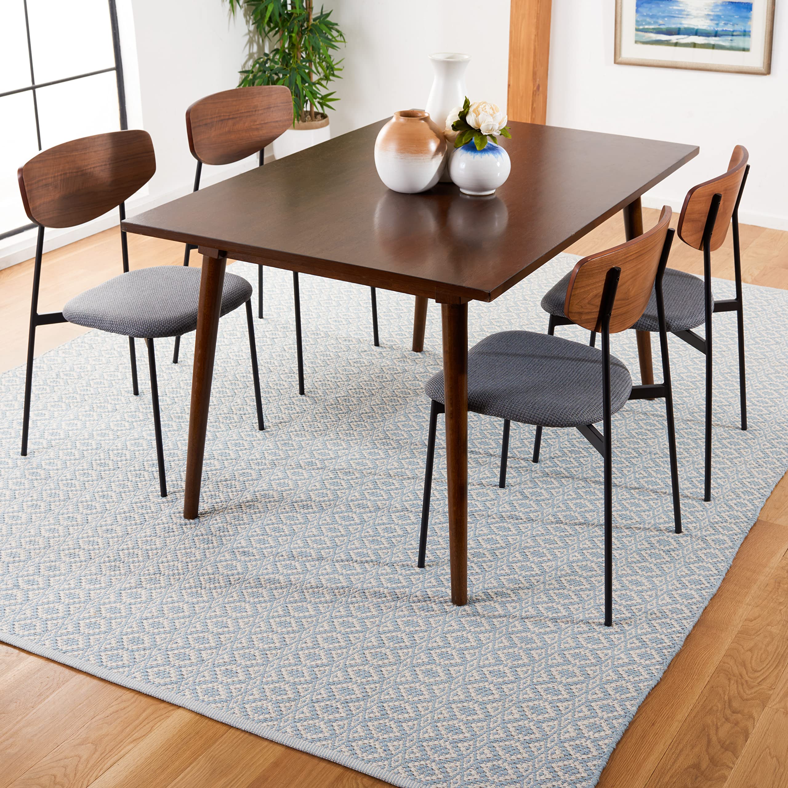 SAFAVIEH Montauk Collection Handmade Cotton Area Rug - 9' x 12' Ivory & Light Blue, Non-Slip Living Room & Bedroom Rug, Durable for High Traffic Areas | Perfect for Coastal Decor, Farmhouse Style & Modern Home Interiors (MTK716B)