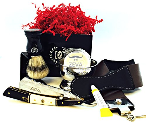 Premium ZEVA Men's Straight Razor Shaving Kit - Cut Throat Razor, Shaving Mug with Soap & Badger Hair Brush in Gift Box - Perfect for Classic Wet Shaving & Grooming Rituals