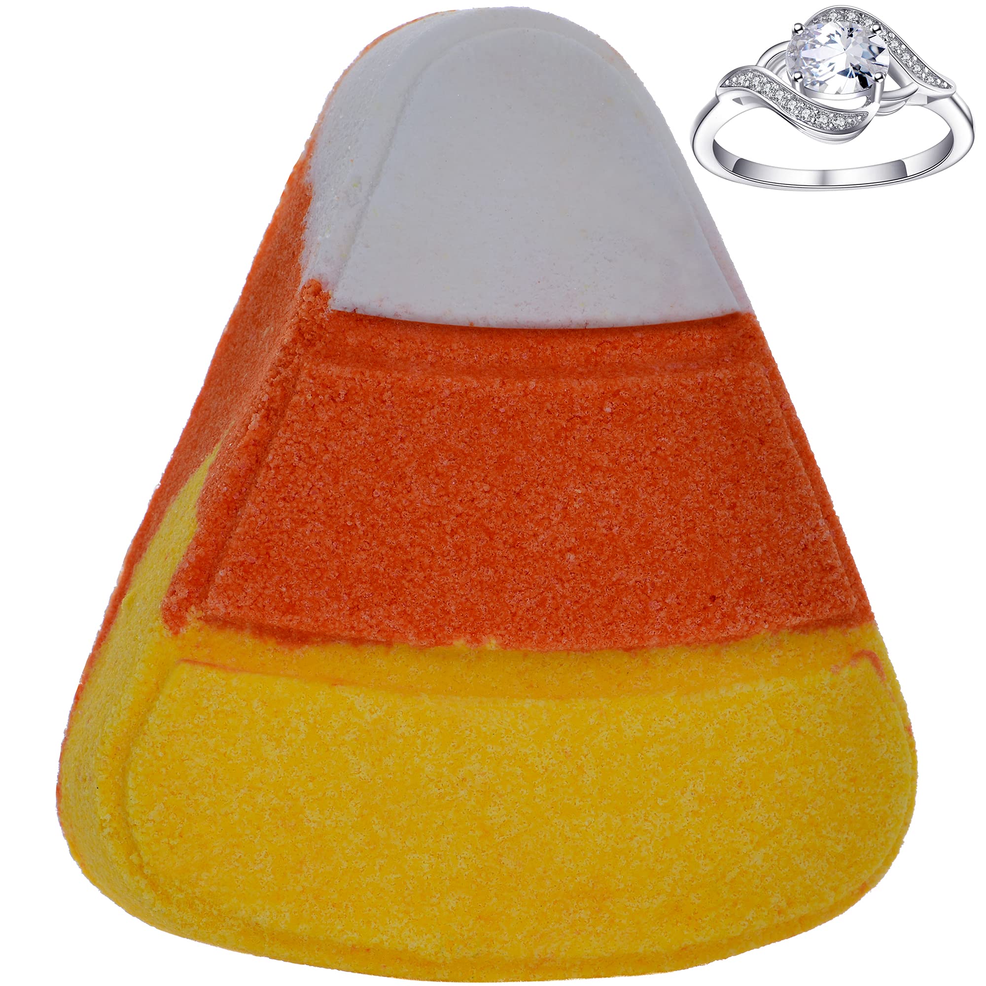 Jackpot Candles Halloween Candy Corn Scented Bath Bomb with Surprise Size 8 Ring Inside - Large 6oz Spa Gift, Made in USA - Perfect for Halloween Party Favors, Self-Care Relaxation & Gift Giving
