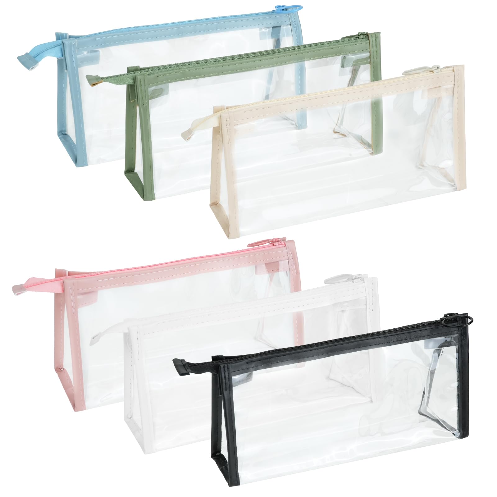 6-Pack Clear Zipper Pencil Cases - Waterproof Pen & Marker Pouch, Multifunctional Travel Cosmetic Makeup Bag for School, Office & Exams | Perfect Stationery Organizer for Students, Teens & Adults (Ideal for Backpack, Desk & Travel Organization)
