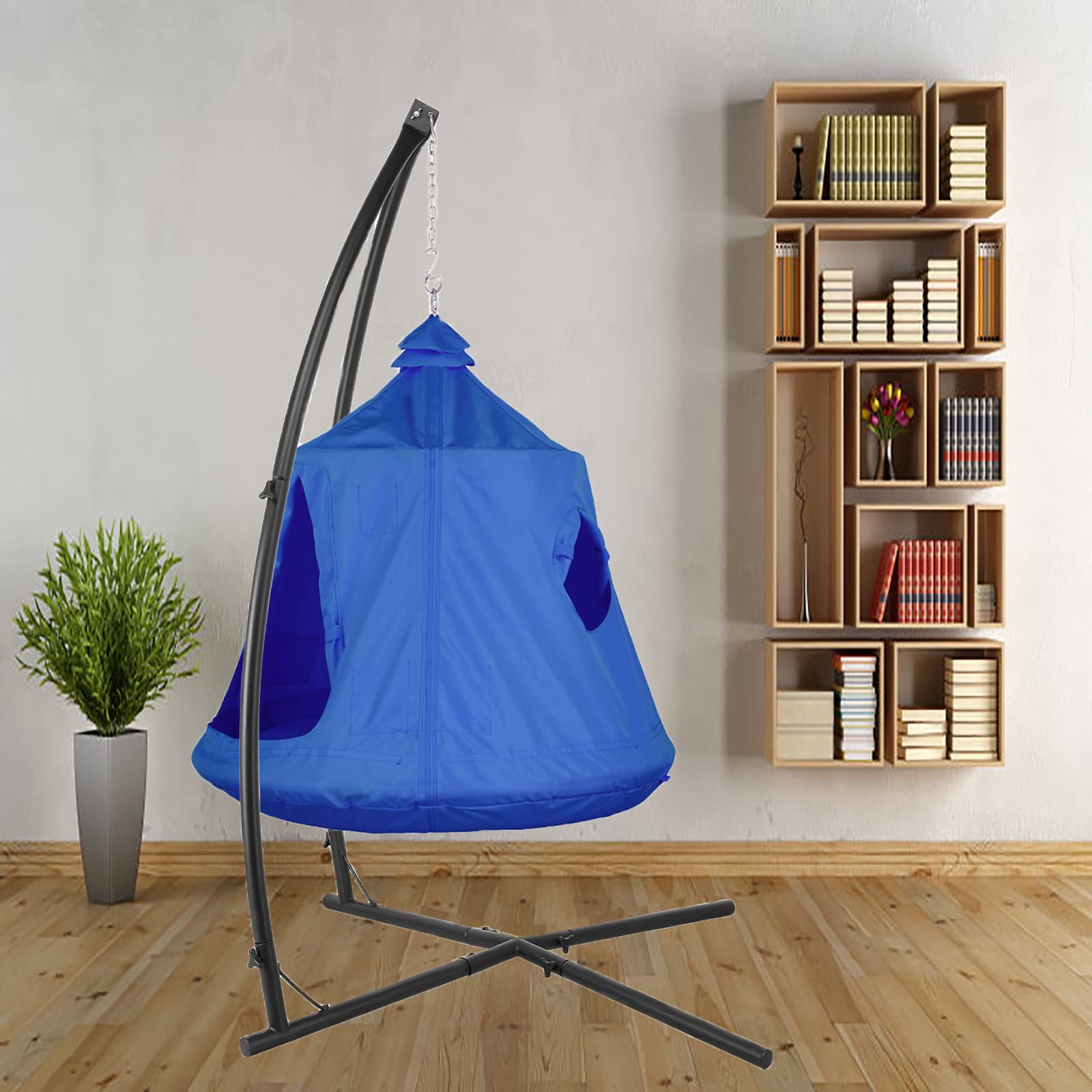 **AthLike X-Shaped Hanging Tree Tent with Swing Chair & Hammock - Indoor/Outdoor Canopy with Steel Frame, Adjustable Stand for Patio, Garden, Balcony, Bedroom - 330lb Weight Capacity (Blue) - Perfect for Relaxation, Reading & Outdoor Lounging**