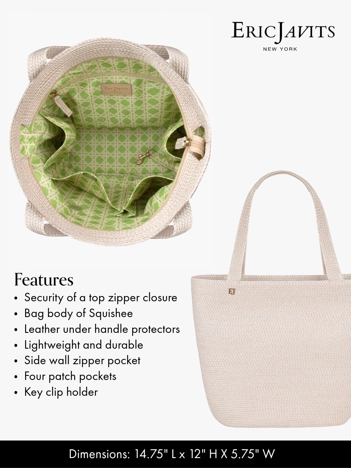 Eric Javits Squishee Tote II Foldable Straw Bag - Women's Woven Beach Tote for Travel, Shopping & Daily Use - Lightweight Summer Handbag for Pool, Vacation & Outdoor Activities