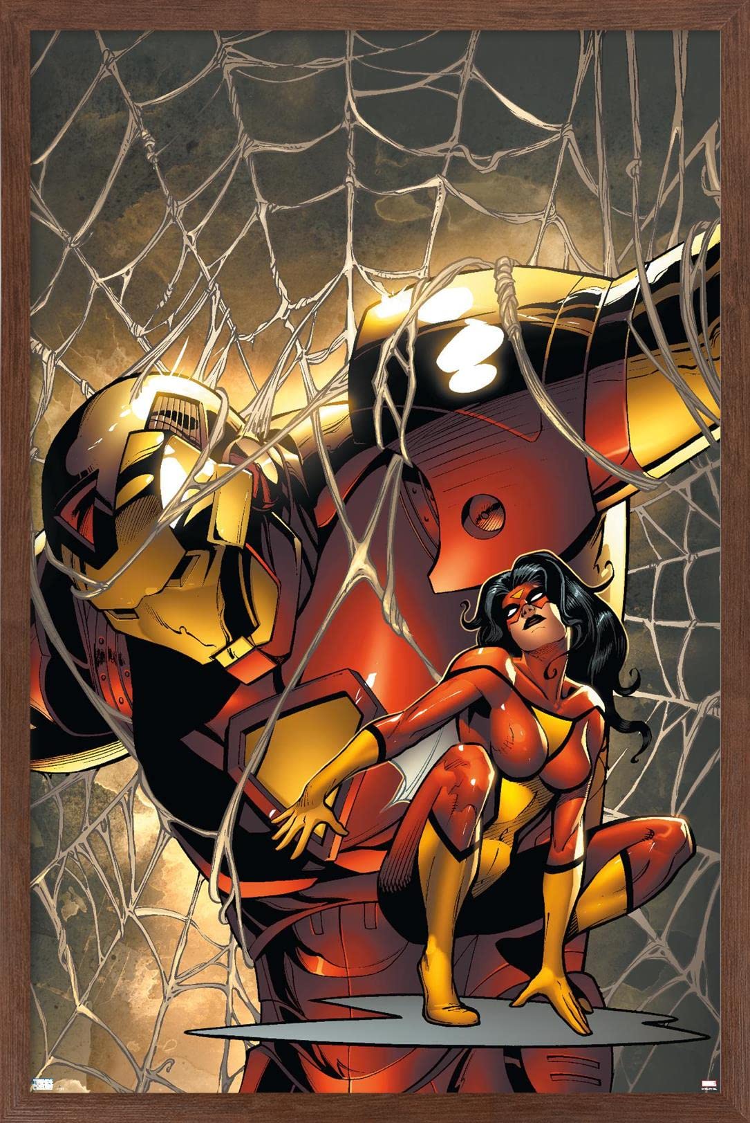 Marvel Comics Spider Woman & Iron Man #10 Wall Poster - 22.4x14.7 Inch Framed Art Print for Superhero Bedroom Decor | Home Theater & Game Room Wall Art | Marvel Collectible Gift for Fans